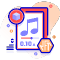 A music player icon featuring a prominent note alongside a musical note